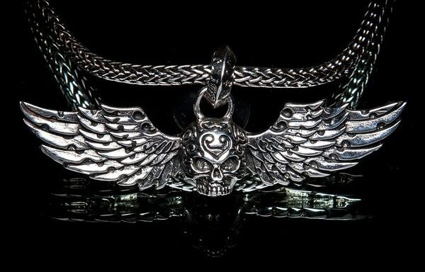 Skull and Wings – Sterling Silver Pendant